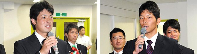 全日本大学野球選手権大会を制した硬式野球部が代々木キャンパスで優勝を報告しました